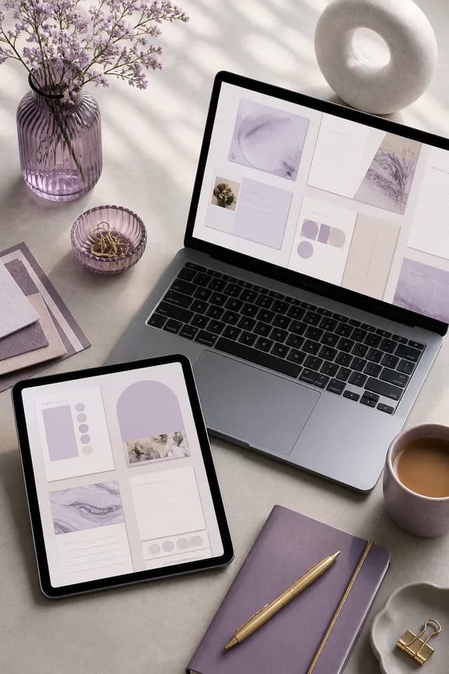 Digital planning template displayed on a tablet and desk