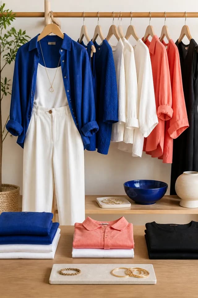 Contemporary fashion collection displayed in a refined boutique