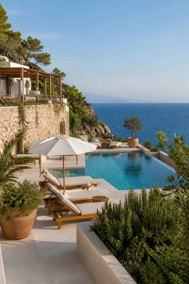 Refined coastal resort overlooking clear water